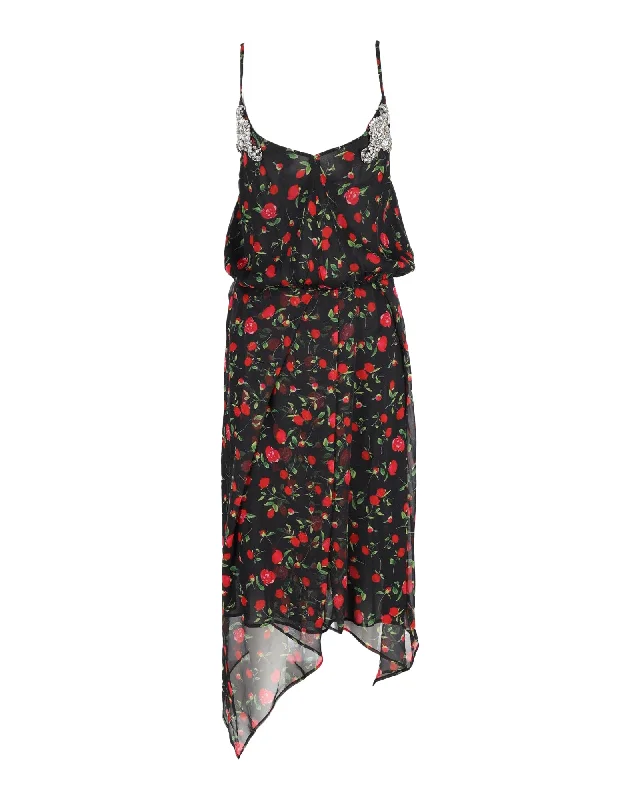 Dodo Bar Or Rose-Print Dress in Black Silk