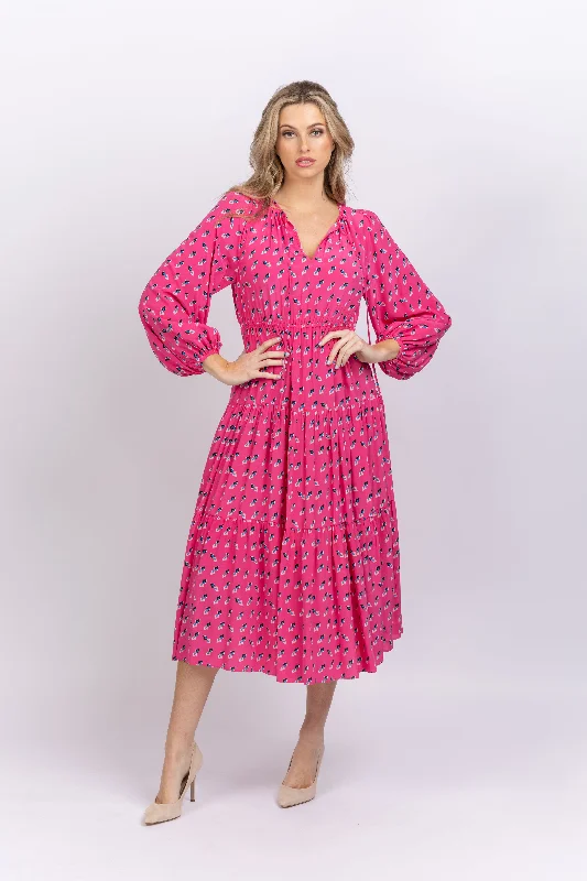 Diane Von Furstenberg Dominique Dress in Twisted Geo Signature Pink