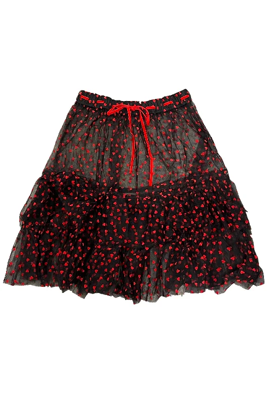 Louisa May Sheer Heart Ruffle Skirt leather skirt sleek