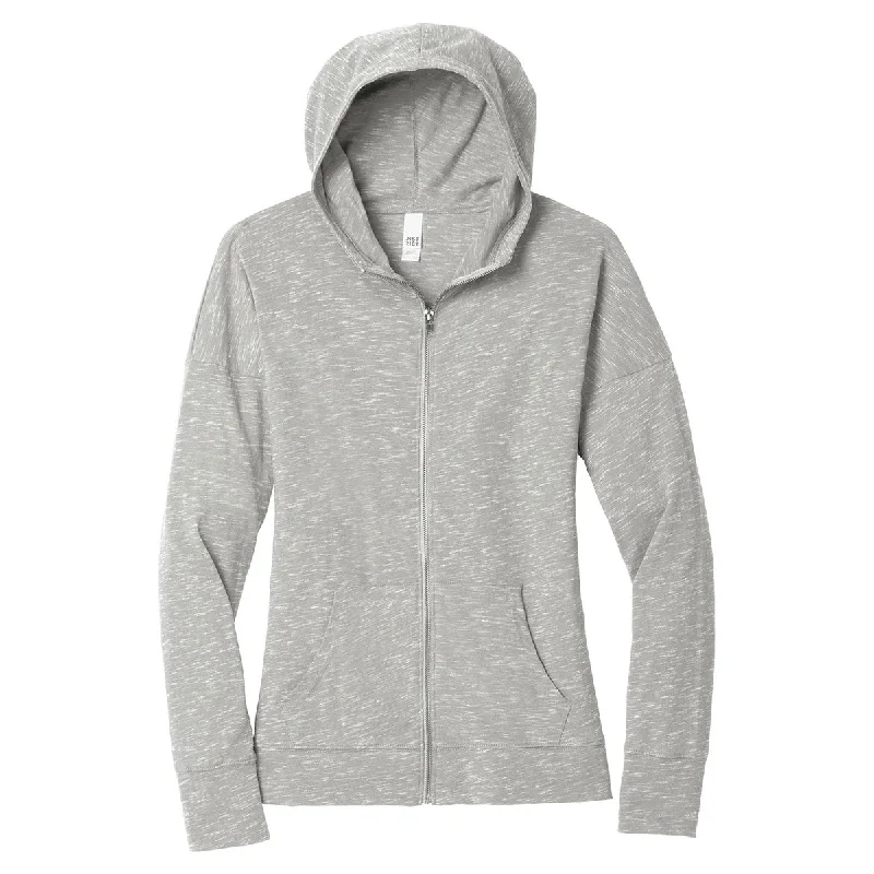 District Women's Light Grey Medal Full-Zip Hoodie Hoodie with High Neck Warm Protective District Women's Light Grey Medal Full-Zip Hoodie Hoodie with High Neck Warm Protective