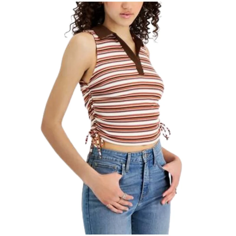 JUST POLLY - Ruched Polo Tank Top mesh tank top