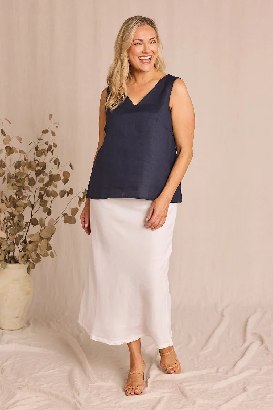 Katie Bias Cut Linen Skirt in White leather skirt durable
