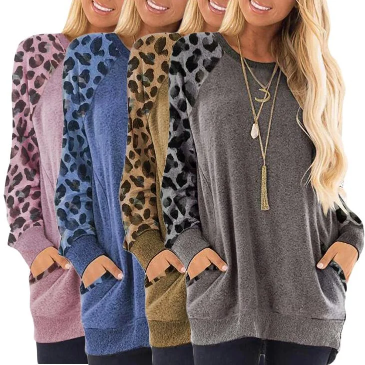 Haute Edition Women's Ultra Soft Long Sleeve Pullover Sweatshirt Leopard Design Over Sleeve Pullover Haute Edition Women's Ultra Soft Long Sleeve Pullover Sweatshirt Leopard Design Over Sleeve Pullover