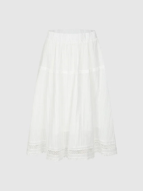 Lace Décor Loose A-Line Skirts chiffon skirt airy