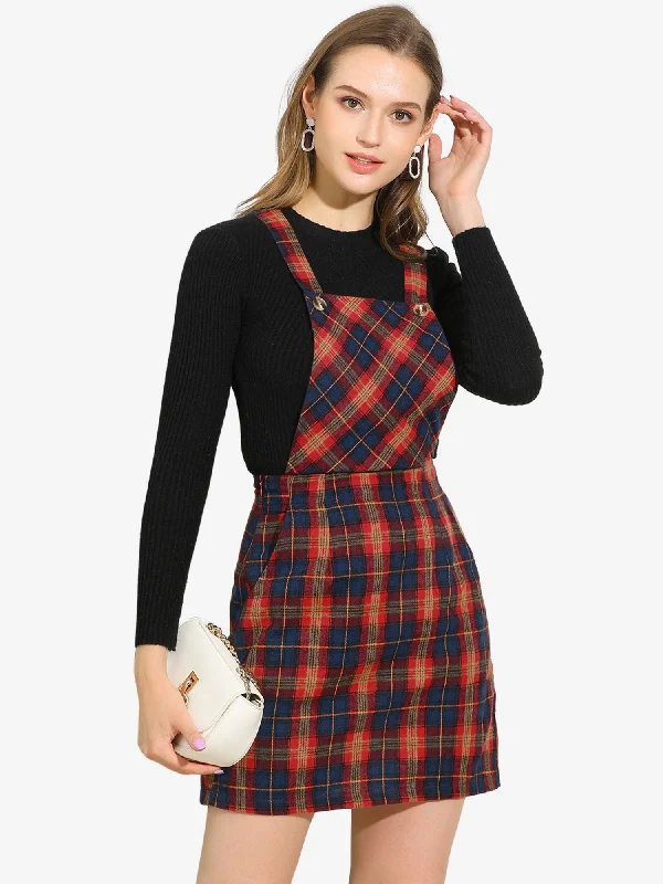 Overall Bib Plaid Adjustable Strap Pinafore Mini Suspender Skirt cashmere skirt fine