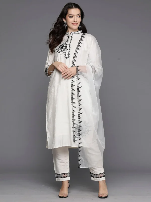 Women Cream Embroidered Straight Kurta Trousers With Dupatta Set Skinny Trousers Denim Stretchy Women Cream Embroidered Straight Kurta Trousers With Dupatta Set Skinny Trousers Denim Stretchy