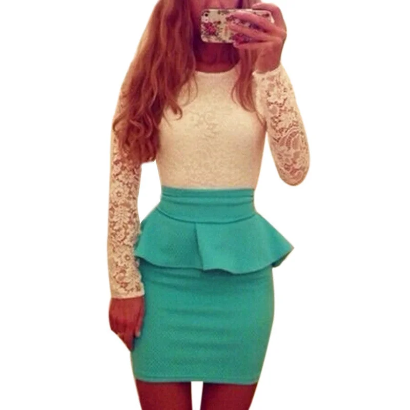 Style Long Sleeve Women Patchwork O Neck Bodycon Lace Party Peplum Flounce Bandage Pencil Dress Plus Size Vestidos Style Long Sleeve Women Patchwork O Neck Bodycon Lace Party Peplum Flounce Bandage Pencil Dress Plus Size Vestidos