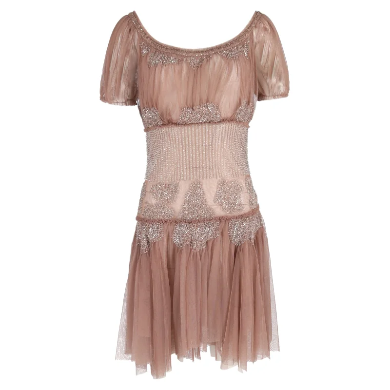 Philosophy di Lorenzo Serafini Embellished Sheer Dress in Rose Pink Chiffon