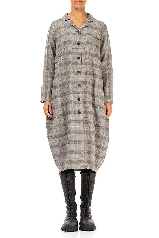 Balloon Greige Check Linen Jacket Dress Jacket Blazer Coat