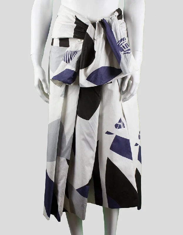 Pauw Blue White And Grey Patterned Gathered A Line Skirt With Fabric Tie Size 2 athletic skirt fit