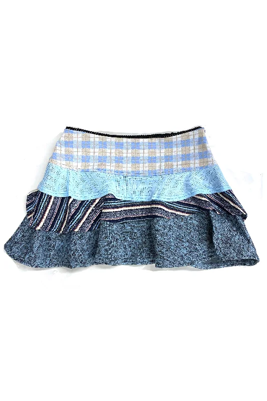 Annika Blue Patched Tiered Mini Skirt athletic skirt fit