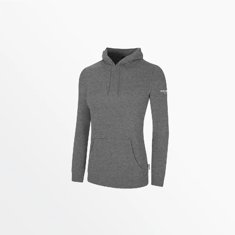 WOMEN'S BASICS FLEECE PULLOVER HOODIE WITH SLEEVE LOGO Deep Neck Pullover