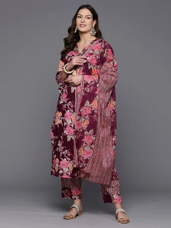 Women Burgundy Printed Straight Kurta Trousers With Dupatta Set Trousers New Arrival Women Burgundy Printed Straight Kurta Trousers With Dupatta Set Trousers New Arrival