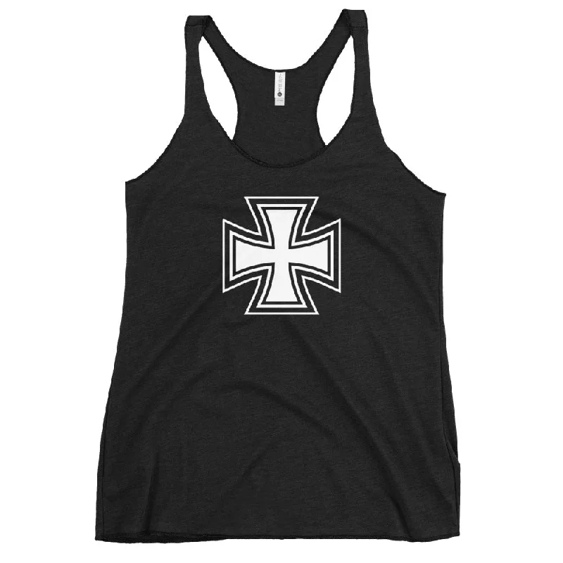 Black and White Occult Biker Cross Symbol Women's Racerback Tank Top Shirt charcoal tank top Black and White Occult Biker Cross Symbol Women's Racerback Tank Top Shirt charcoal tank top
