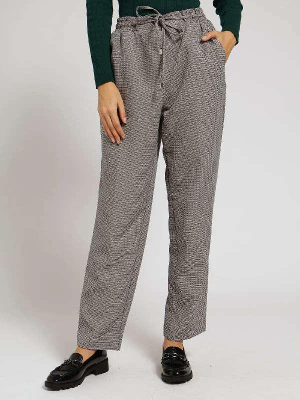 Pleated Pull On Microhoundstooth Trouser - Black/Beige Trousers Harem Relaxed Fit