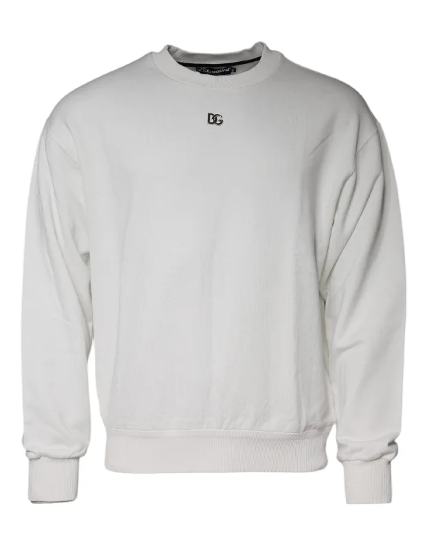 White Logo Cotton Crew Neck Pullover Sweater Boyleg Sleeve Pullover