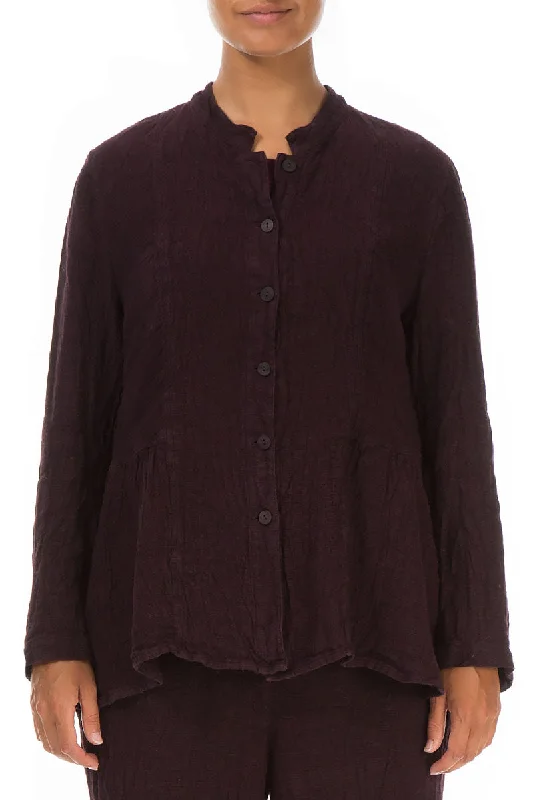 Aubergine Peplum Mélange Linen Jacket Wool Fabric Cashmere Fabric Tweed Fabric
