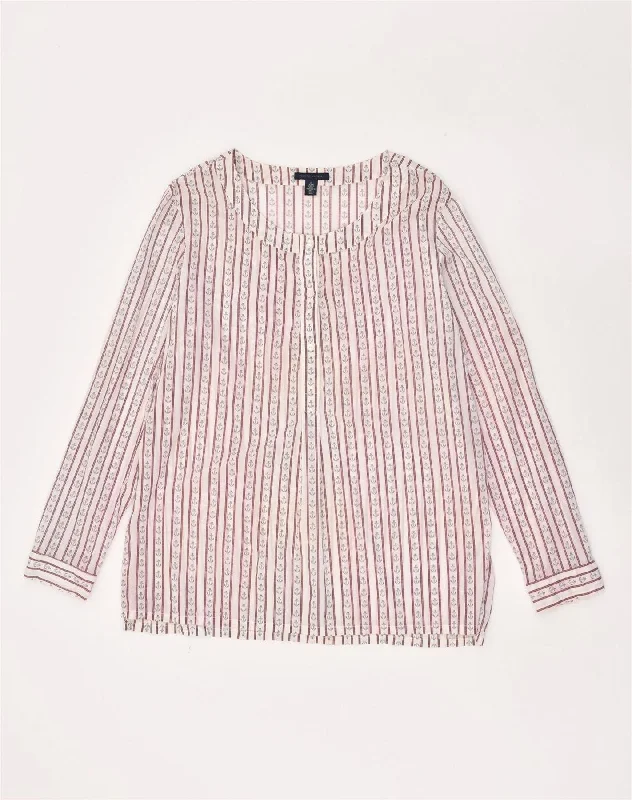 TOMMY HILFIGER Womens Tall Loose Fit Pullover Shirt UK 18 XL Pink Striped Honey Neck Pullover TOMMY HILFIGER Womens Tall Loose Fit Pullover Shirt UK 18 XL Pink Striped Honey Neck Pullover