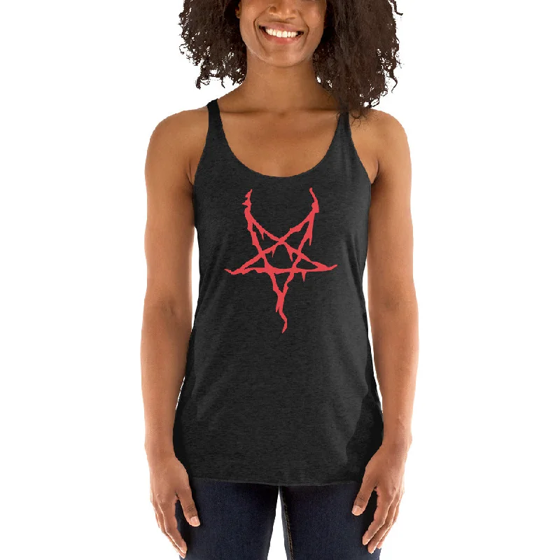 Red Melting Inverted Pentagram Black Metal Style Women's Racerback Tank Top Shirt cropped tank top Red Melting Inverted Pentagram Black Metal Style Women's Racerback Tank Top Shirt cropped tank top