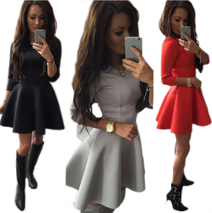 Fashion Women's Three Quarter Evening Party Bodycon Mini Skater Dress Q0255