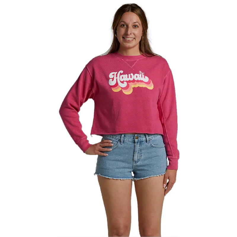 Womens Hawaii Cropped Crewneck Hoodie - Dragon Fruit Hoodie with Puffed Sleeves Voluminous Trendy Womens Hawaii Cropped Crewneck Hoodie - Dragon Fruit Hoodie with Puffed Sleeves Voluminous Trendy