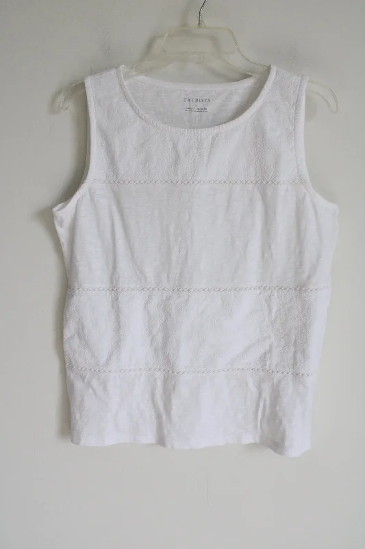 Talbots White Embroidered Tank | M beige tank top