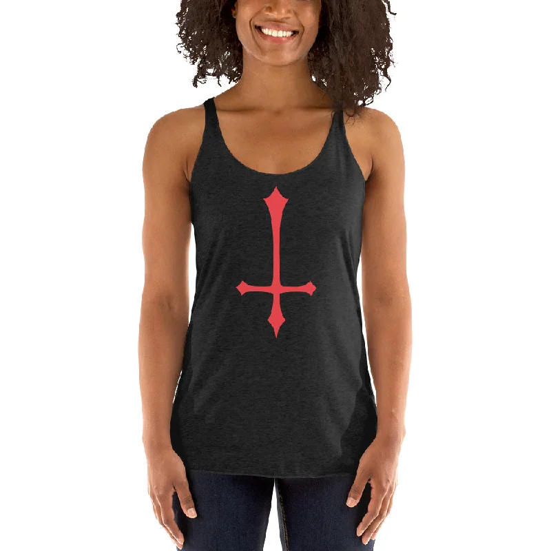 Red Inverted Satanic Unholy Cross Women's Racerback Tank Top Shirt peekaboo tank top Red Inverted Satanic Unholy Cross Women's Racerback Tank Top Shirt peekaboo tank top