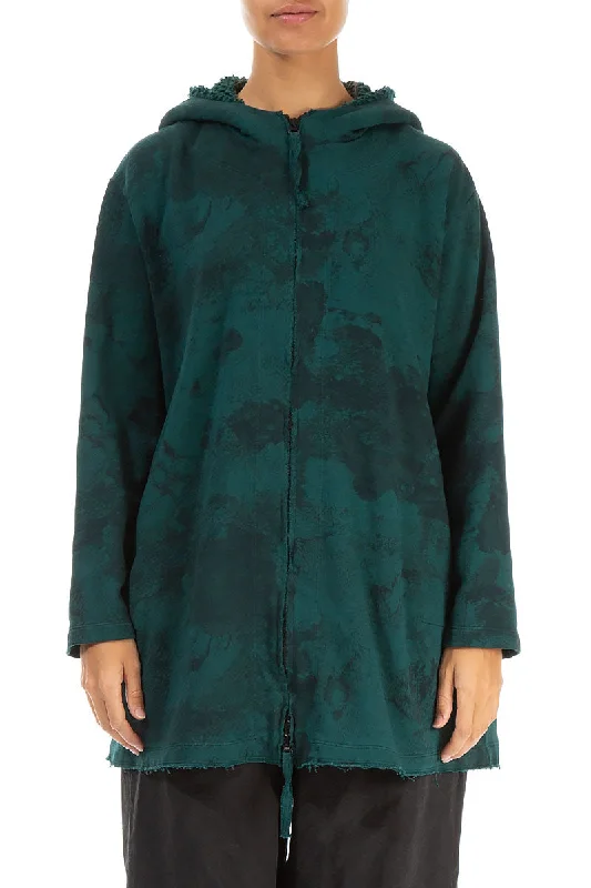 Hooded Emerald Marble Cotton Jacket Insulated Jacket Fitted Jacket Loose Jacket