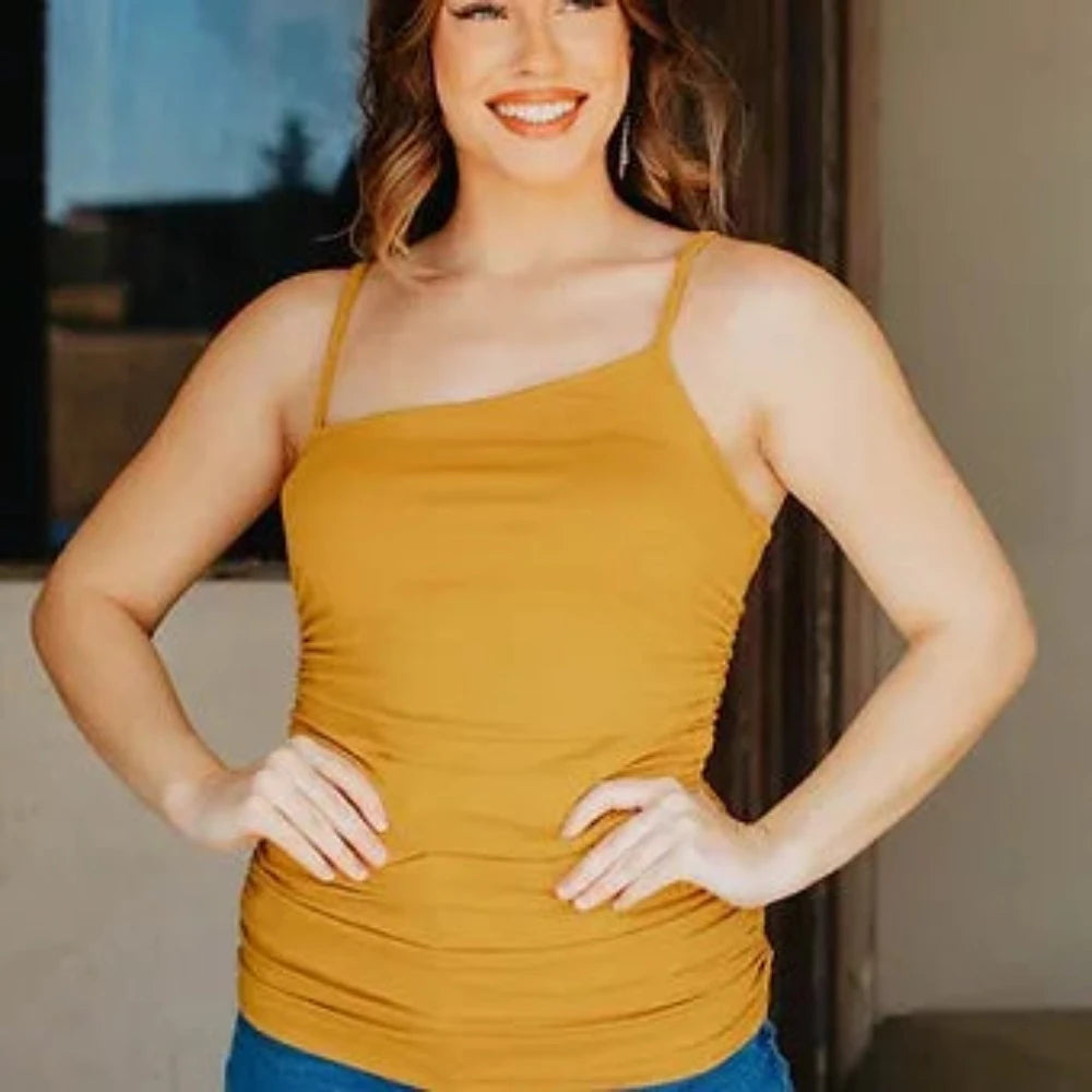 Women's Lucky & Blessed Mustard Yellow Tank Top black tank top
