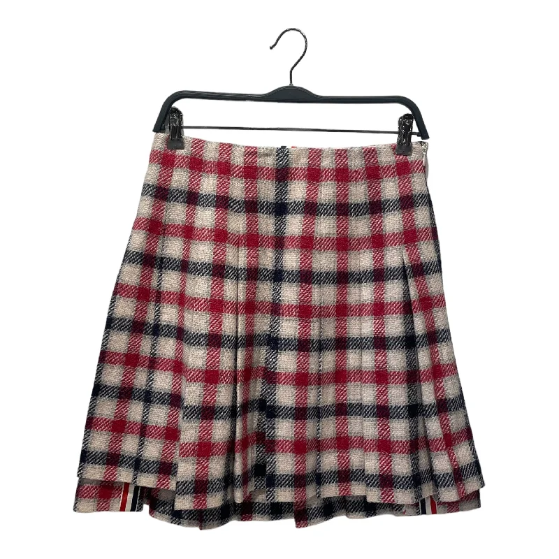 THOM BROWNE. NEW YORK/Skirt/L/Plaid/Wool/CRM/ leather skirt durable