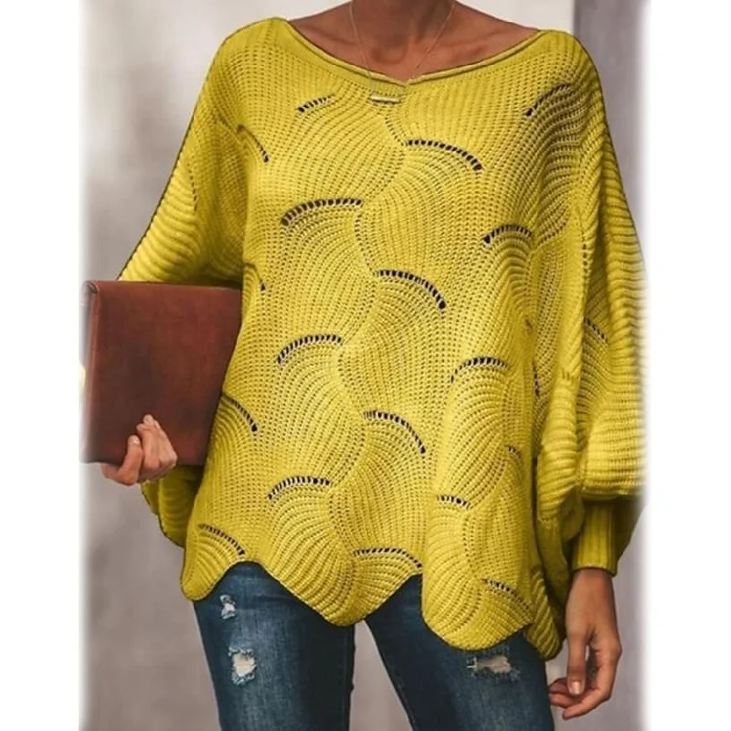 Women's Pullover Knitted Sweater Ruffled Neck Pullover