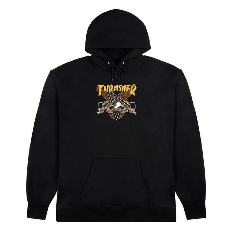 Thrasher X Antihero Hoodie Eaglegram - Black Hoodie with Hem Drawcord Adjustable Customizable Thrasher X Antihero Hoodie Eaglegram - Black Hoodie with Hem Drawcord Adjustable Customizable