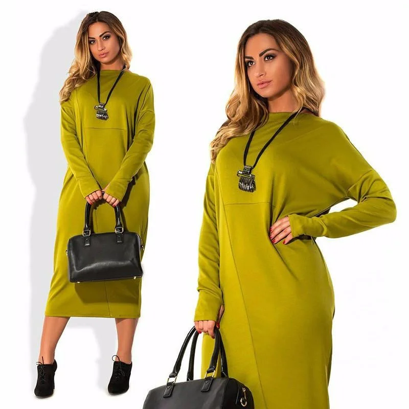 Women Autumn Dress Solid O-Neck Full Sleeve Big Size L-6XL Loose Casual Dress Elegant Office Loose Work Wear Plus Size GV398 Women Autumn Dress Solid O-Neck Full Sleeve Big Size L-6XL Loose Casual Dress Elegant Office Loose Work Wear Plus Size GV398
