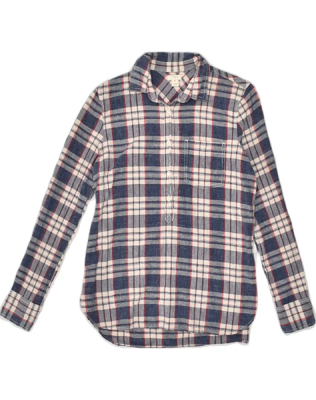 J. CREW Womens Pullover Shirt UK 6 XS Blue Check Cotton Saggy Sleeve Comfort