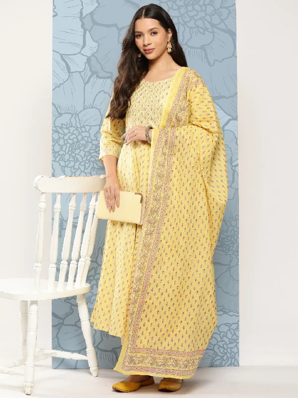 Women's Yellow Printed Anarkali Kurta With Trouser And Dupatta - Nayo Clothing Trousers Hiking Durable Women's Yellow Printed Anarkali Kurta With Trouser And Dupatta - Nayo Clothing Trousers Hiking Durable