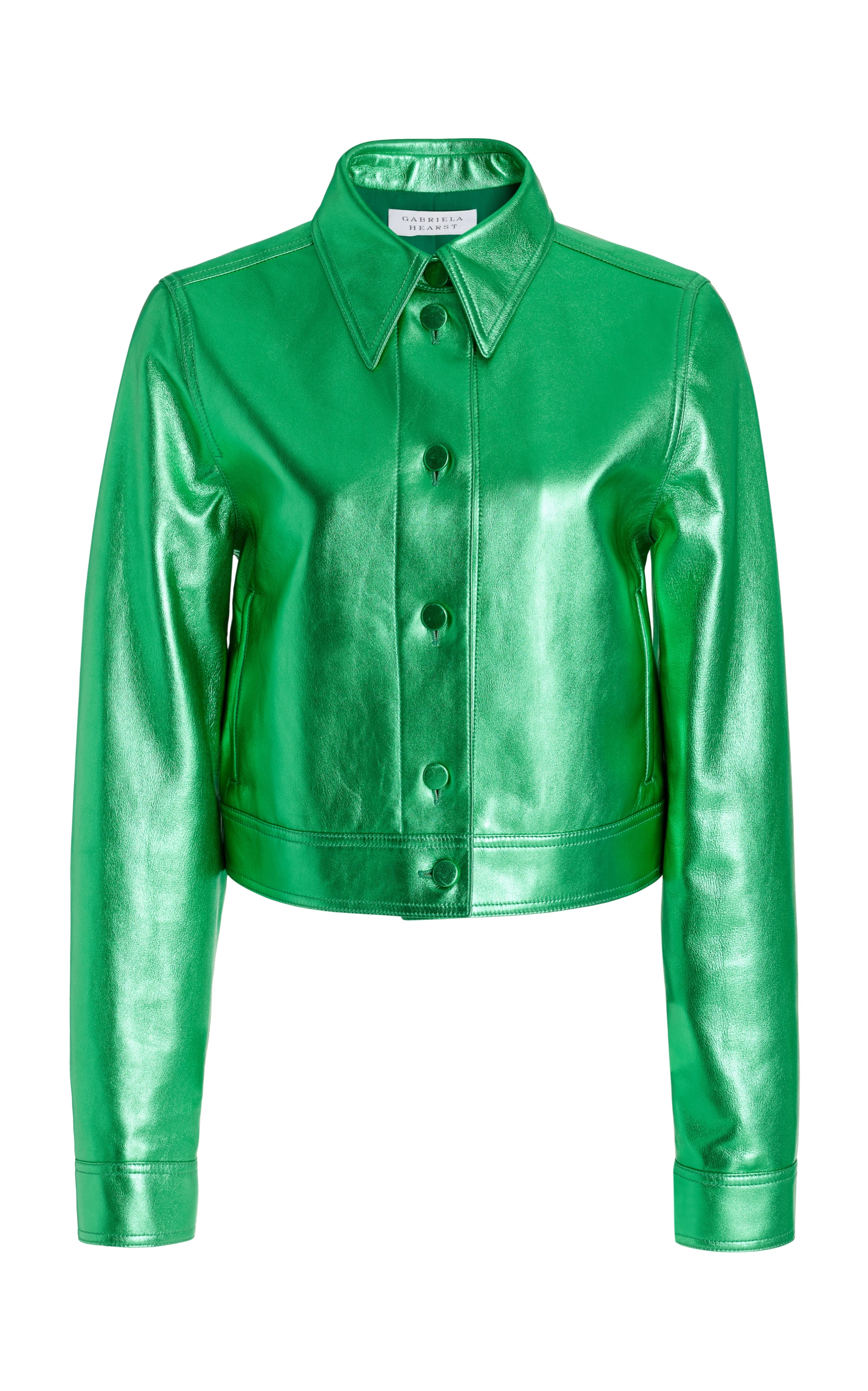 Thereza Jacket in Variseite Green Metallic Nappa Leather Belted Jacket Elasticated Jacket Padded Jacket Thereza Jacket in Variseite Green Metallic Nappa Leather Belted Jacket Elasticated Jacket Padded Jacket