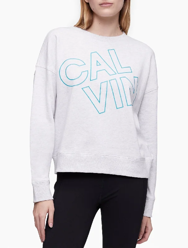 Calvin Klein Performance Outline Logo Crewneck Sweatshirt - Women Hoodie with Front Slit Layering Stylish Calvin Klein Performance Outline Logo Crewneck Sweatshirt - Women Hoodie with Front Slit Layering Stylish
