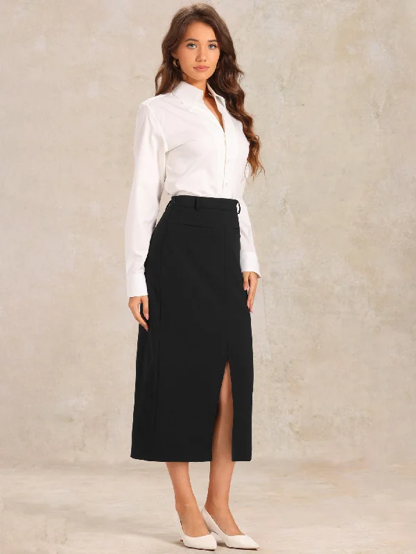 High Waist Work Office Slit Midi Pencil Skirt asymmetrical skirt cut