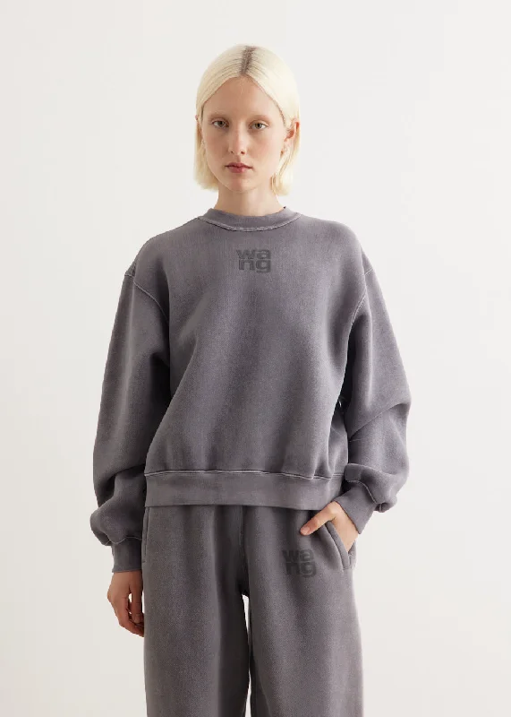 Essential Terry Crew Sweatshirt Hoodie with Rolled Sleeves Casual Relaxed