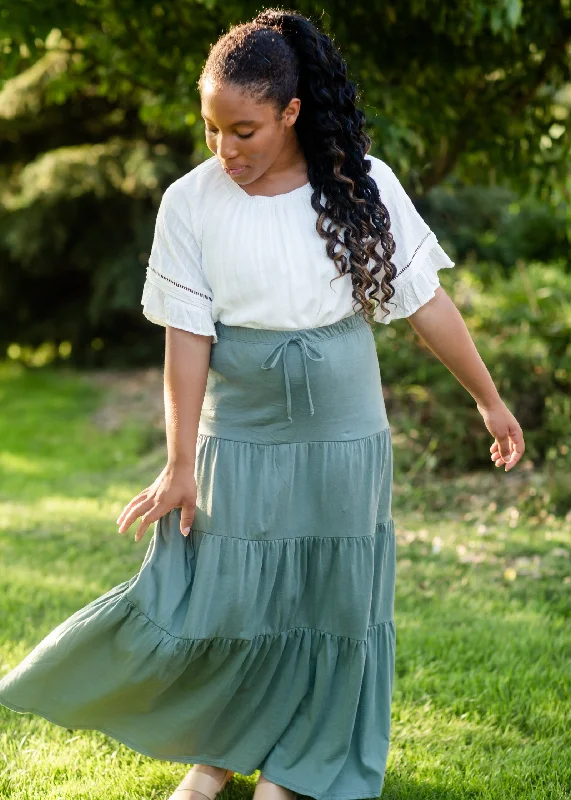 Light Olive Tiered Drawstring Skirt - FINAL SALE wool skirt warm