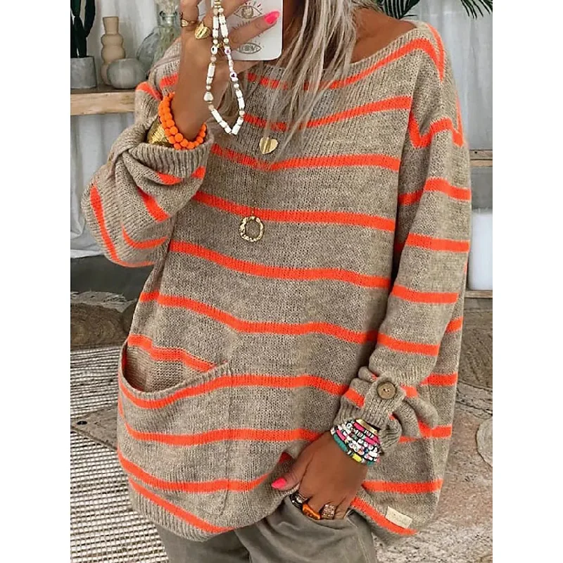 Women's Pullover Jumper Cable Knit Tunic Knitted Print Crew Neck Thin Wool Pullover