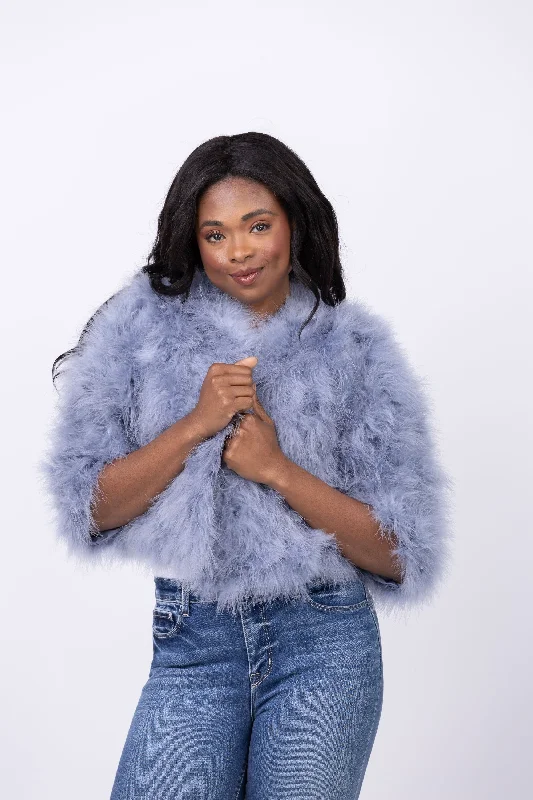 Linda Richards Feather Bolero Jacket in Blue Trench Coat Raincoat Waterproof Jacket