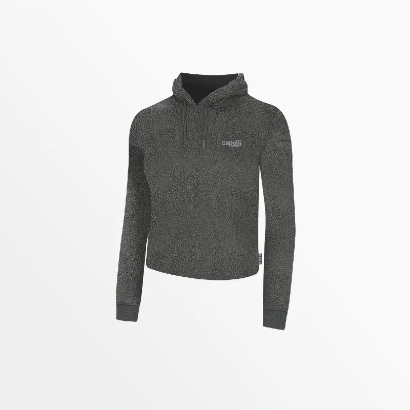 WOMEN'S SHERPA CROPPED PULLOVER HOODIE Jewel Neck Pullover
