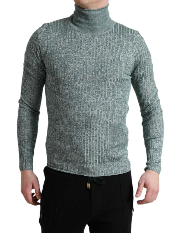Elegant Green Turtleneck Pullover Sweater Fleece Warm Pullover