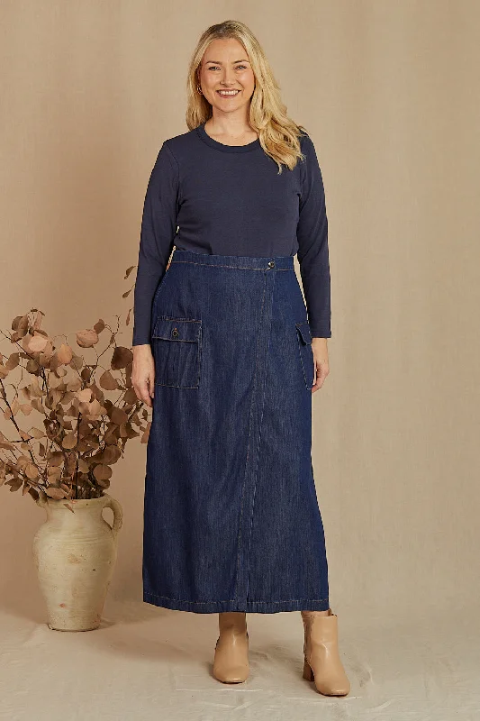 Charley Pocket Skirt in Dark Wash velvet skirt rich