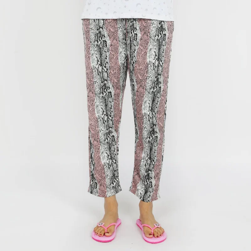Women's Terry Trouser - White Pink Chinos Cotton Straight Leg