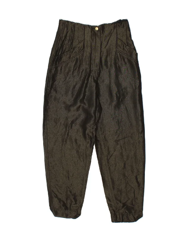 VINTAGE Womens Tapered Cropped Trousers IT 42 Medium W26 L25 Brown Viscose Trousers Solid Black VINTAGE Womens Tapered Cropped Trousers IT 42 Medium W26 L25 Brown Viscose Trousers Solid Black