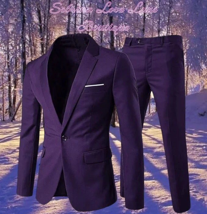 Men's Purple 2 Piece Jacket & Pants Suit Satin Jacket Silk Jacket Chiffon Jacket
