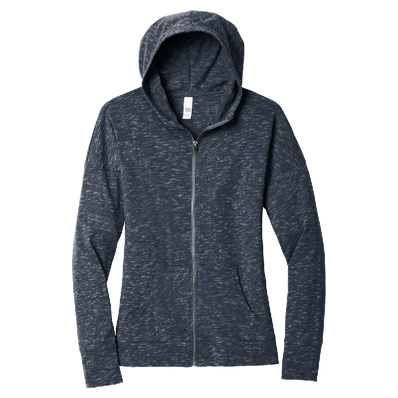 District Women's New Navy Medal Full-Zip Hoodie Hoodie with Button Placket Classic Preppy District Women's New Navy Medal Full-Zip Hoodie Hoodie with Button Placket Classic Preppy