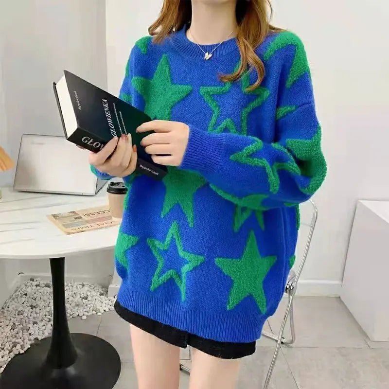 Korean Fashion Star Sweater - Casual Thick Winter Pullover Seamless Knit Pullover